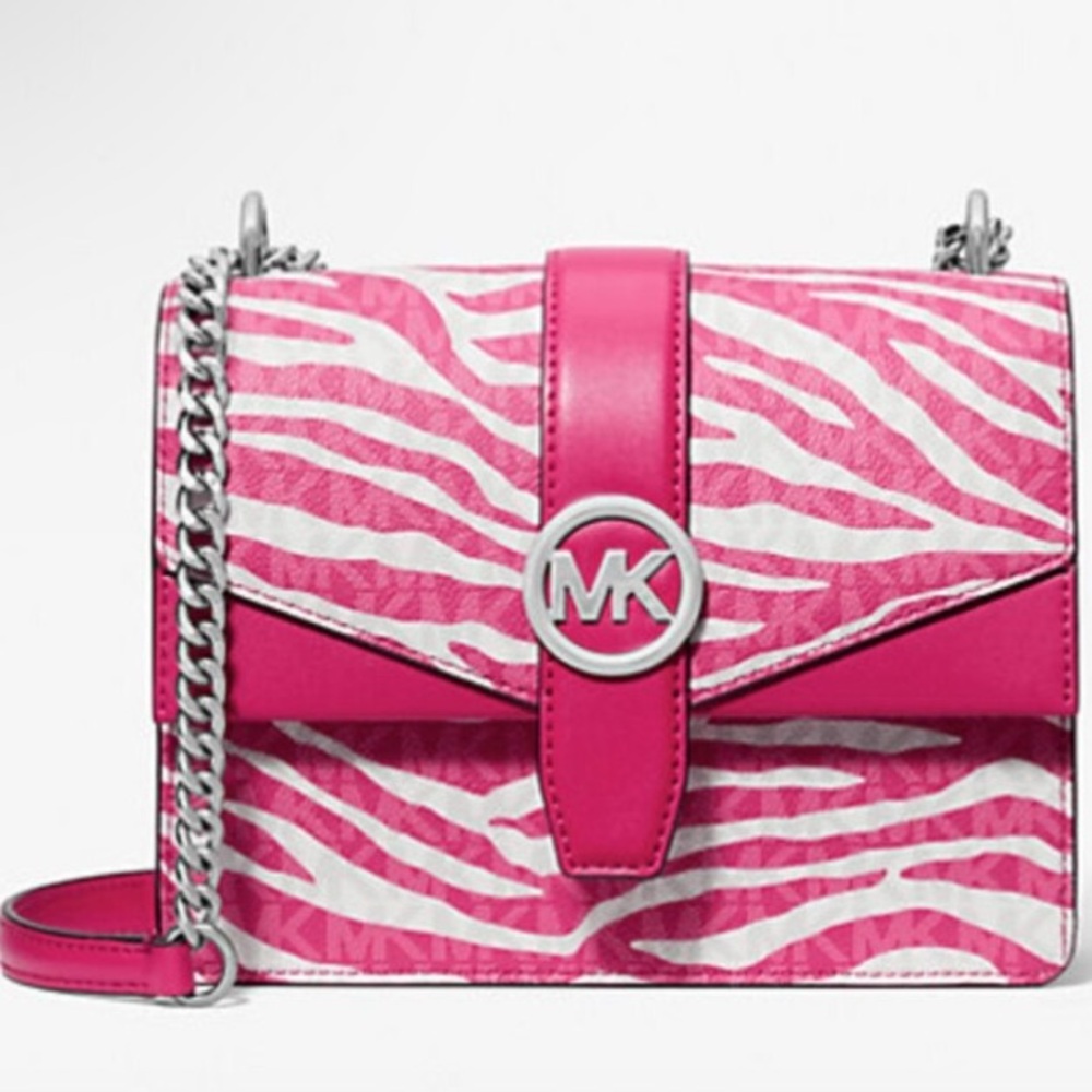 Michael Kors Pink and White Crossbody Bag with Zebra Pattern